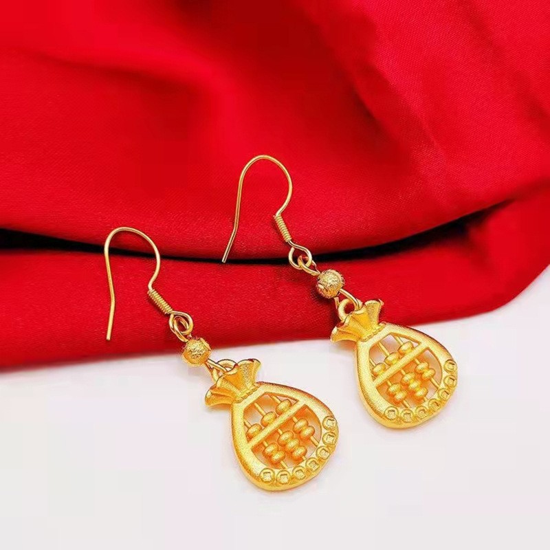 Fu Bag Earrings Brass Gold Plated Abacus Women’s Jewelry Gift