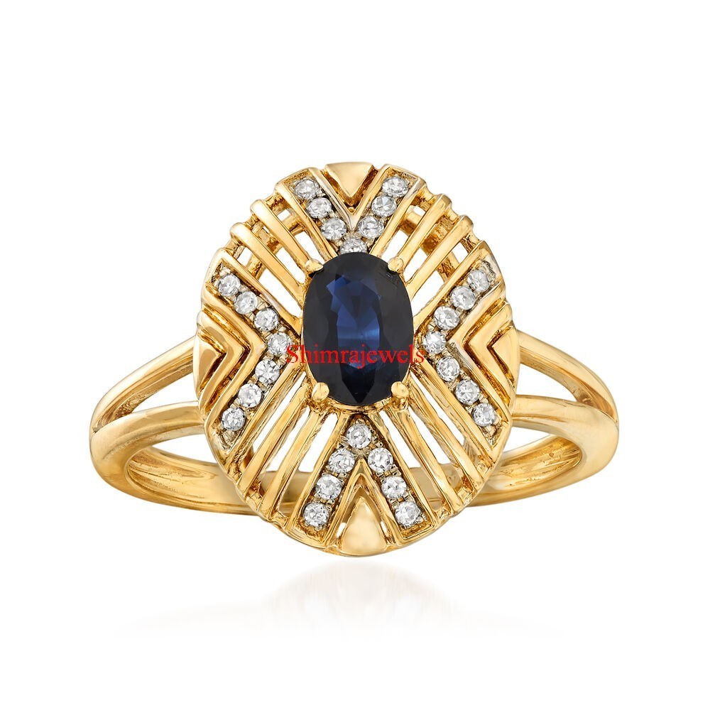 Heated Sapphire Gemstone With 18k Gold Plated Silver Women Ring #10