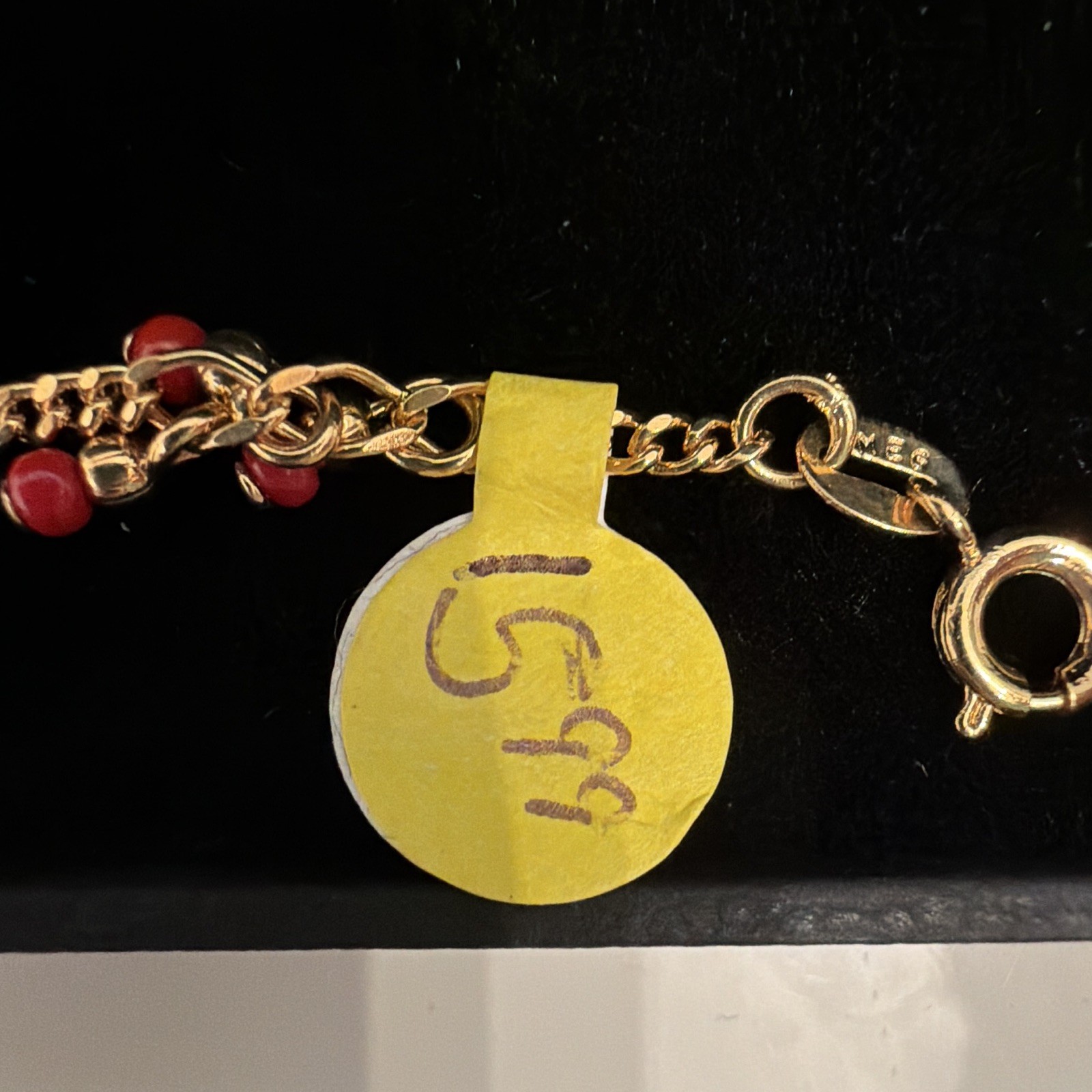 Gold filled Cable Chain BABY Bracelet, Red Dangle Charms, Spring Ring, 6 in