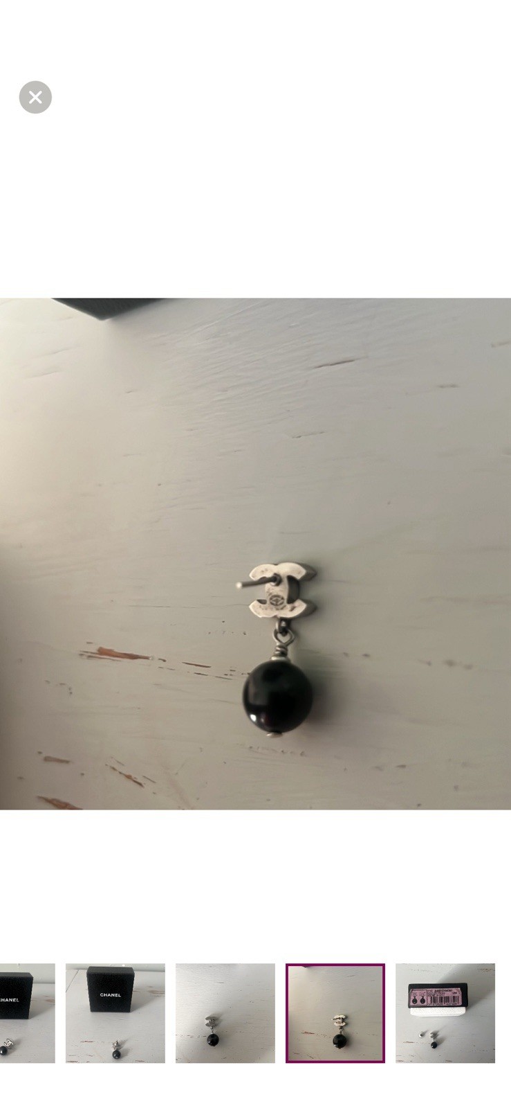 CHANEL Dangle Drop Earring Black White Resin Fashion with Box (Single earring)