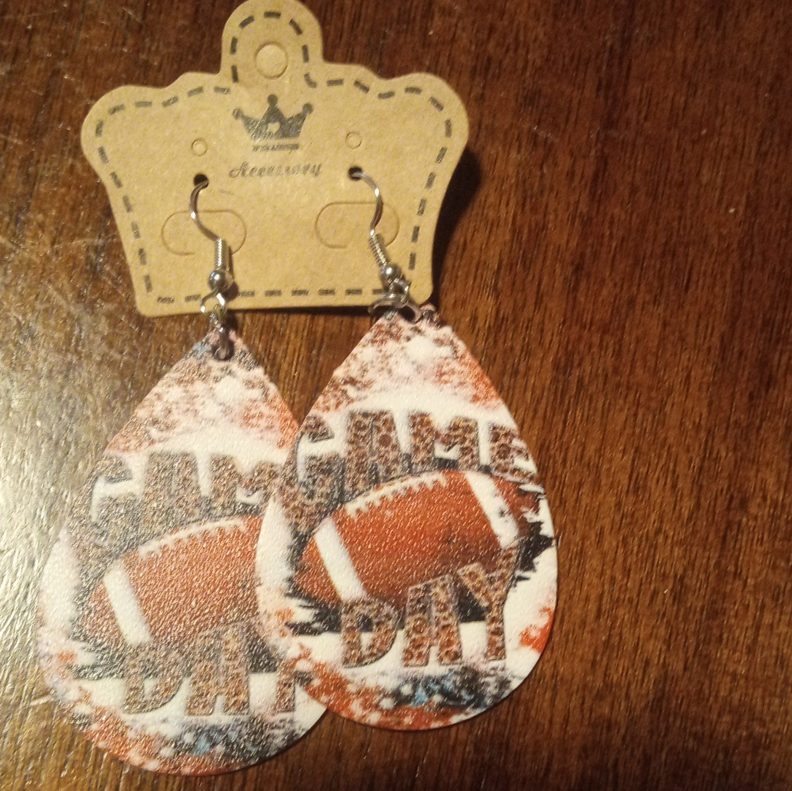 Multicolor Faux Leather Teardrop Football Mom Dangle/Drop Hook Earrings, 2 Pair