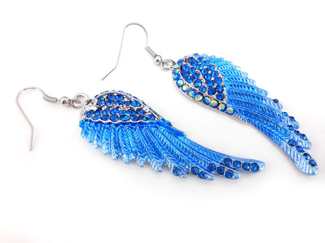 Lovely Angel Wing 5.5cm Long Use Austria Crystal Dangle Earrings – 7 Colors
