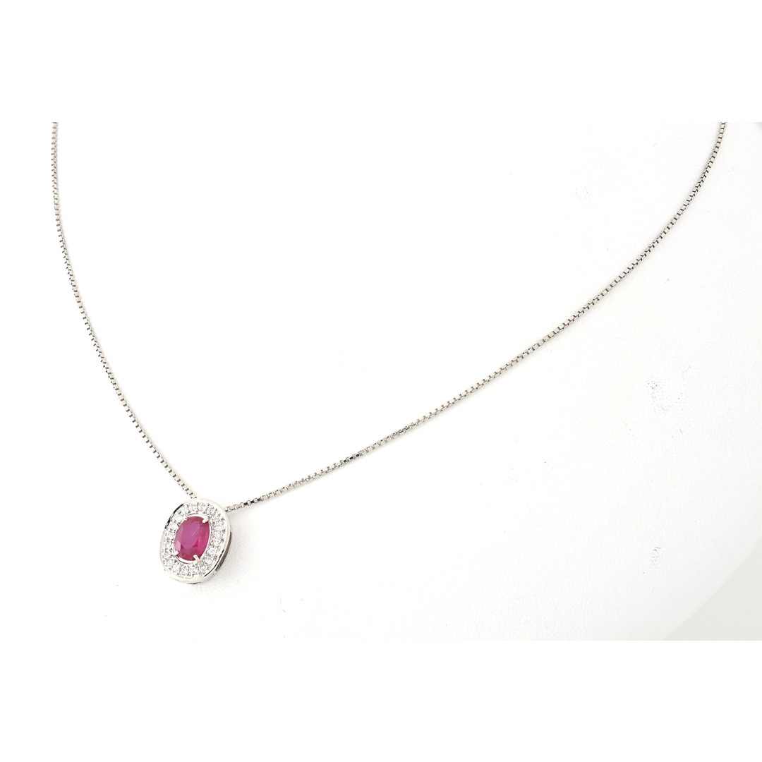 Pt ruby pendant necklace 0.96ct. Diamond 0.15ct.B151812 Used TOMI-0