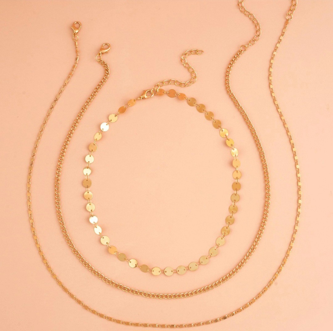 3PCS Gold Layered Necklace Set Coin Disc Chain Snake Chain Minimalist Jewelry
