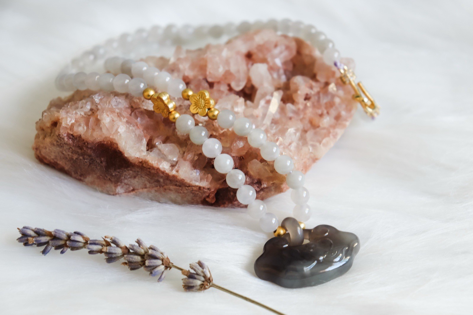 Smoky Hetian Jade Necklace In Option of Gold Or silver Color Clasp.