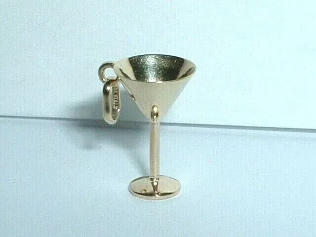 MARTINI GLASS COCKTAIL Charm Pendant 18” Chain 14K Yellow Gold Over Silver