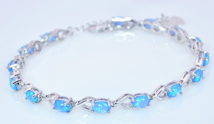 Hawaii Blue Opal Cute Oval Bracelet 925 Sterling Sliver Jewelry For Women Girls
