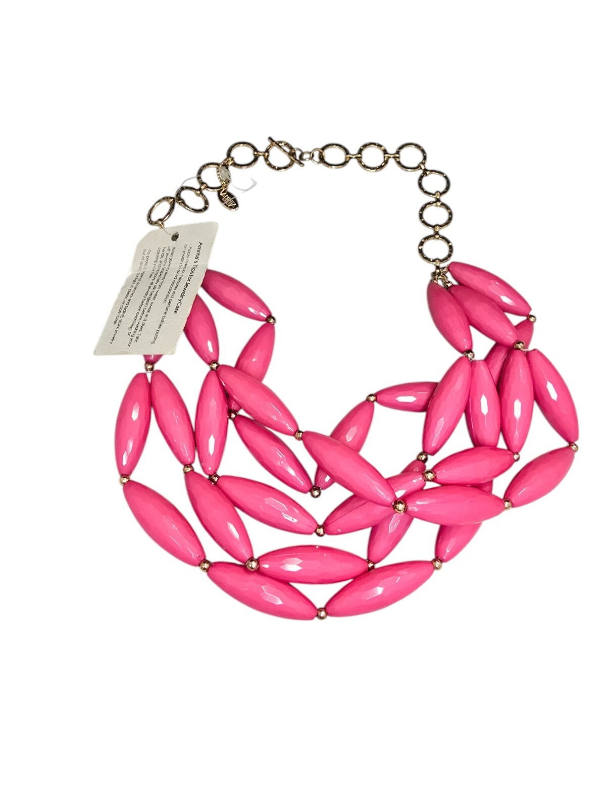 Amrita Singh Multistrand Hot Pink Cylinder Bead Gold Tone Statement Necklace New