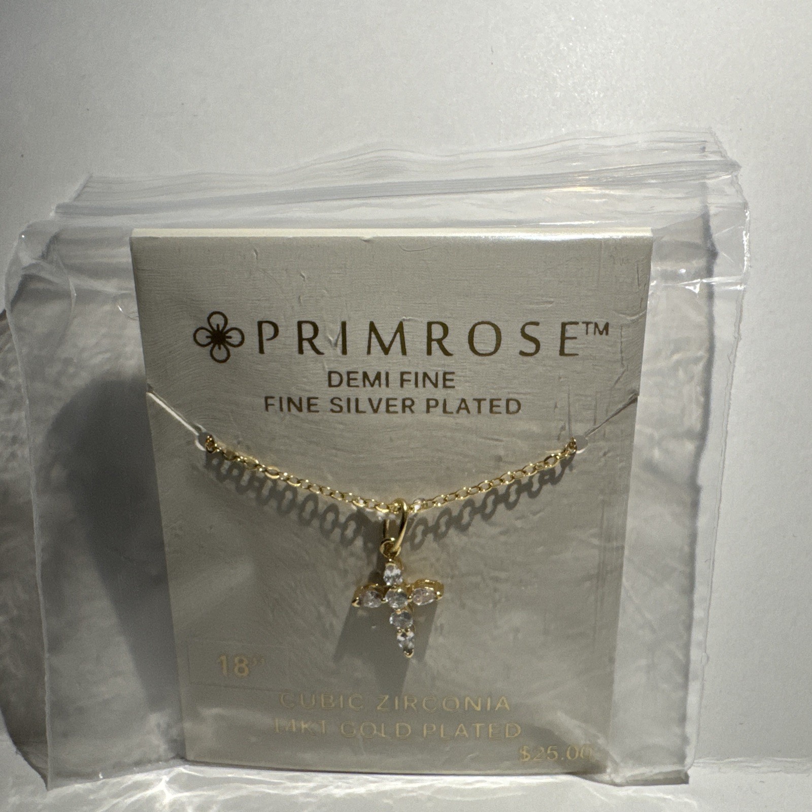 PRIMROSE 14k Gold Flash Plated Cubic Zirconia Cross Cable Chain Pendant Necklace