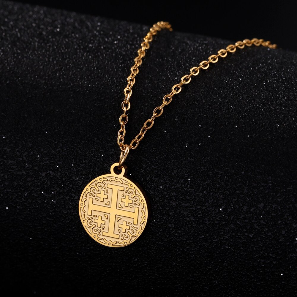 Gold Christianity Jerusalem Cross Pendant Necklace Stainless Steel Chain US
