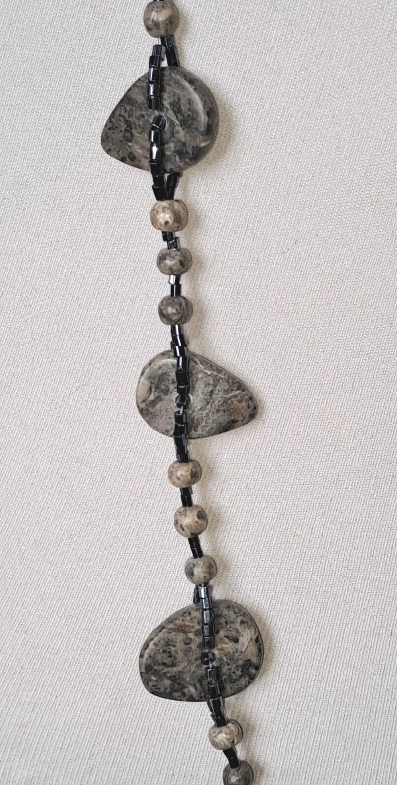 Healing VINTAGE Long Necklace Picasso Stone (Marble)/Seed Bead Lobster Clasp.