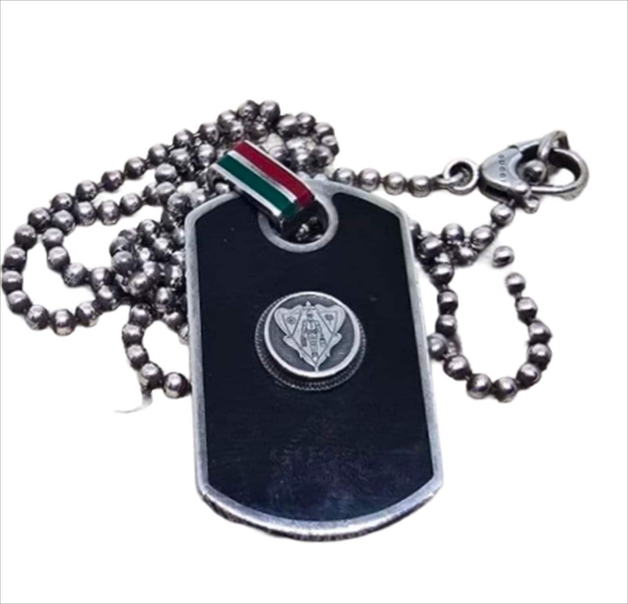 GUCCI Crest Tag Necklace SV25 Black Enamel Ball Chain Length: 23.6 in.