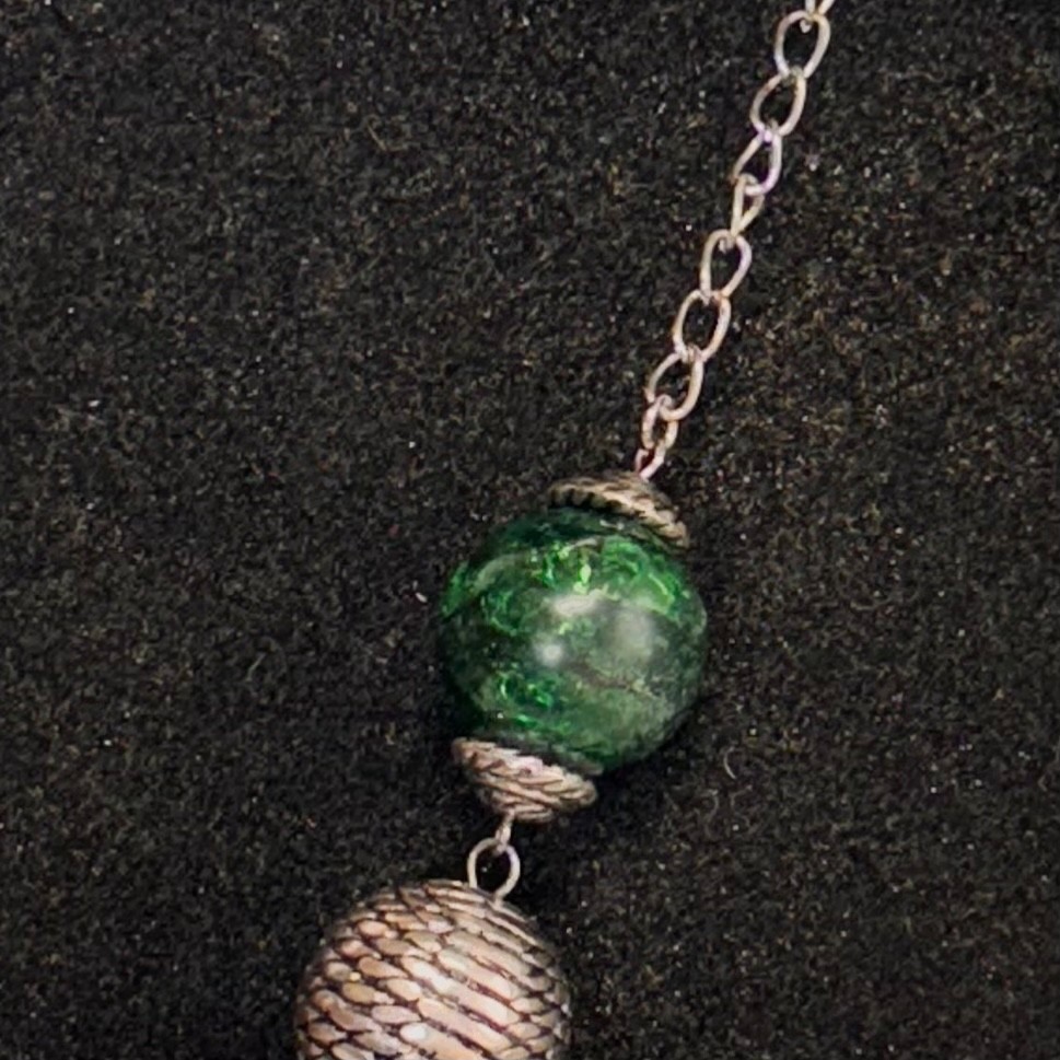 NECKLACE multicolor acrylic ceramic bead silvertone metal yarn ball beads chunky