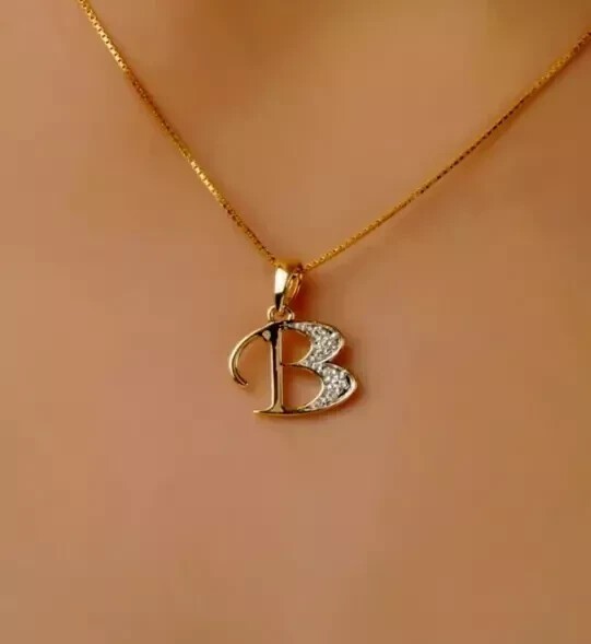 Round Cut Simulated Diamond Unisex Letter ”B” Pendant 14K Yellow Gold Plated
