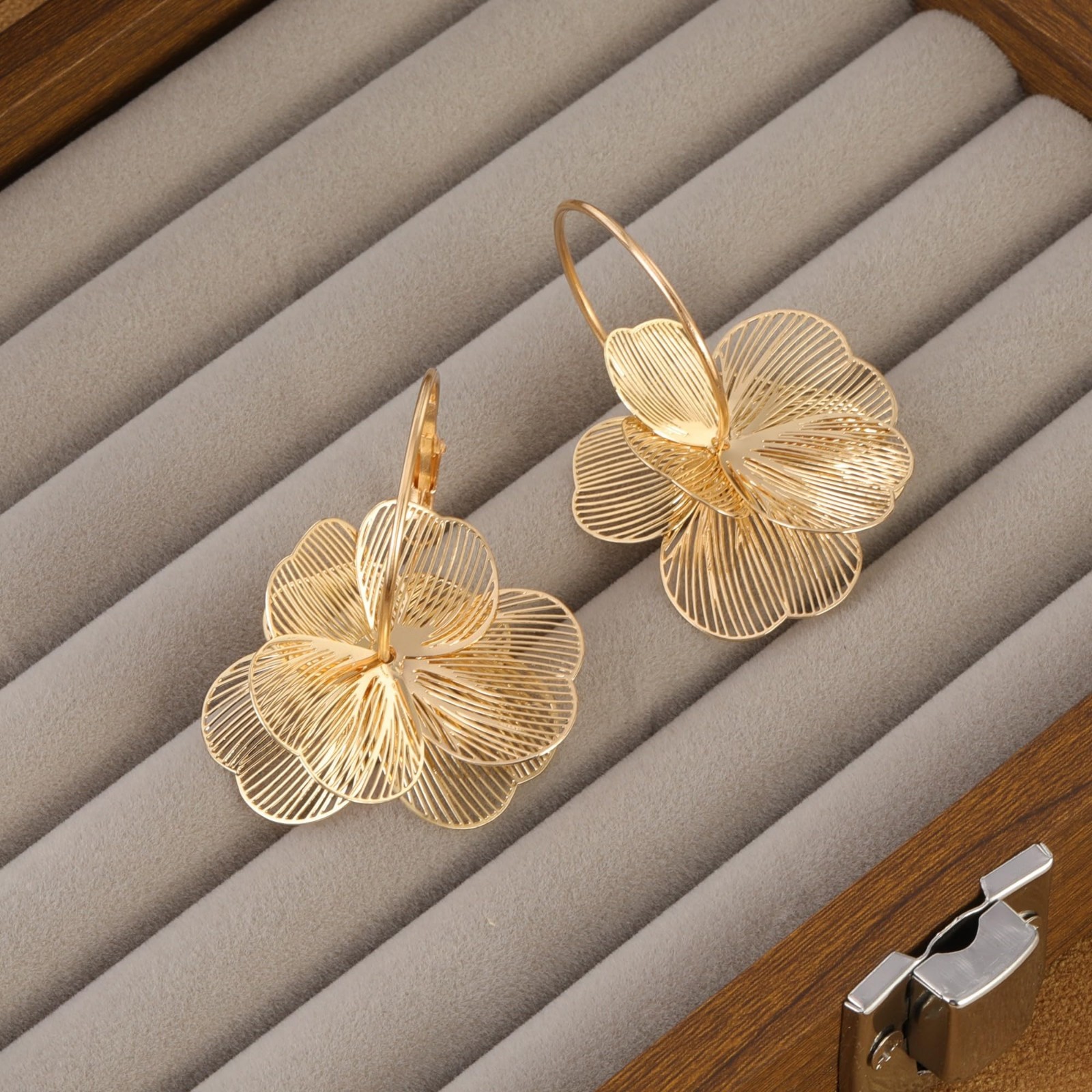 Trendy Floral Dangle Hoop Earrings for Women – Statement Drop Jewelry Accessory