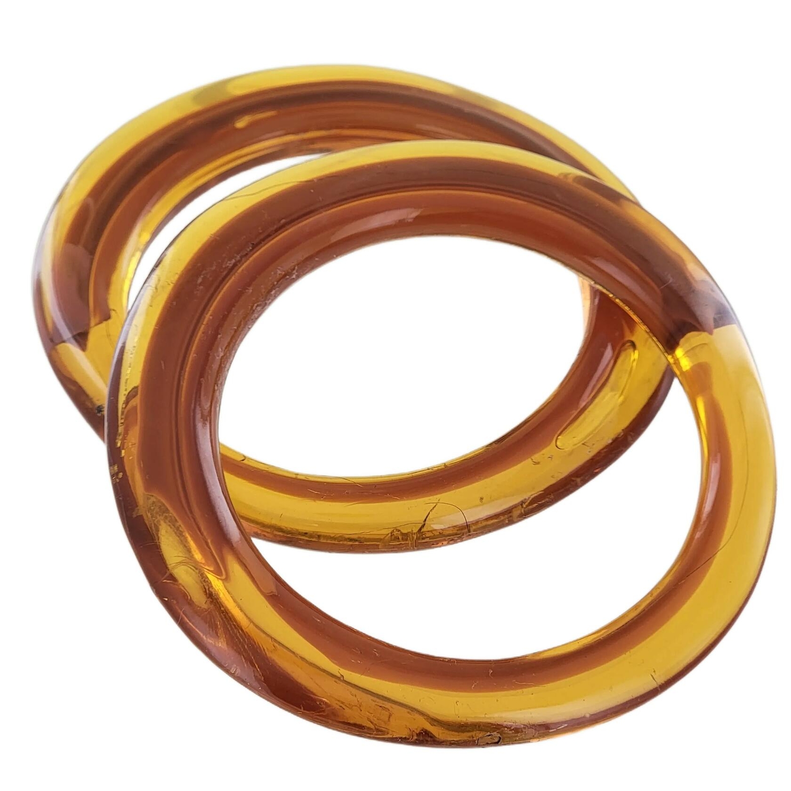 Set Of 2 Organic Asymmetrical Design Amber Topaz Brown Bangle Bracelets Womens