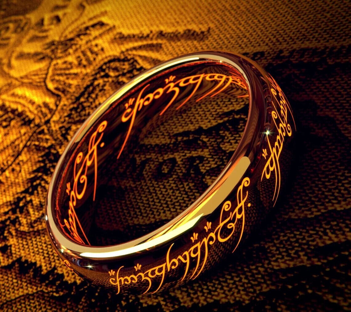“Movie Gollum GOLD +TUNGSTEN SIZE 8 RING on 18” Chain