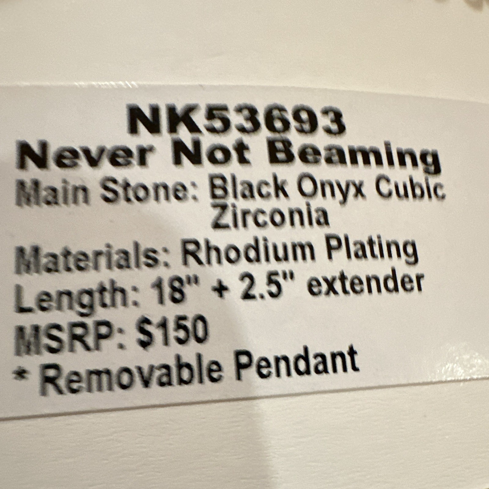 Ring Bomb Party NK53693 Never Not Beaming Black Onyx CZ 18″ Adj Pendant