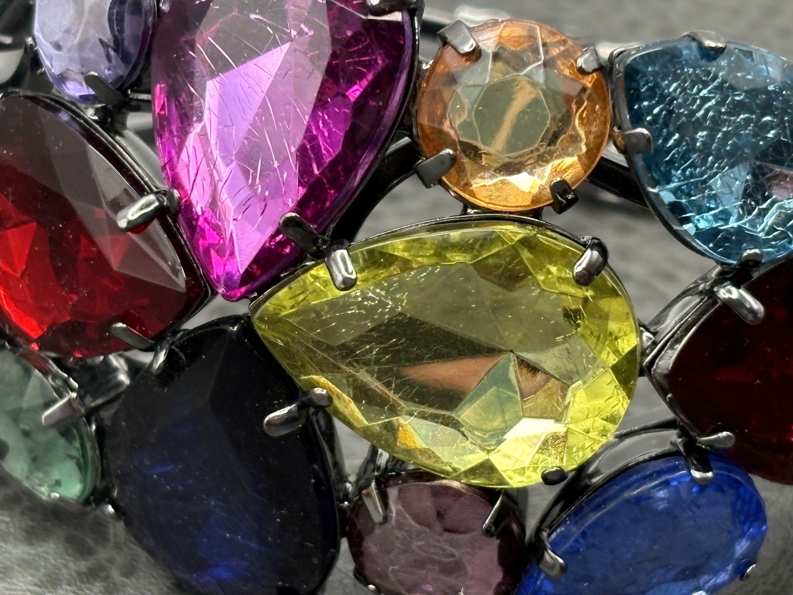 Multicolor Faceted Glass Rhinestone Hinged Bangle Bracelet Statement Piece