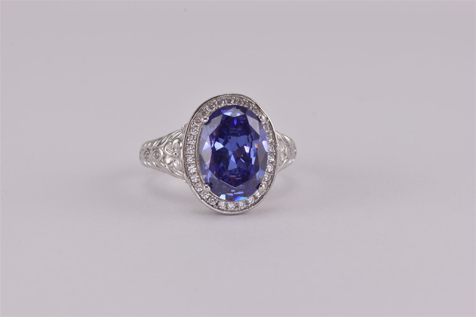 Berricle Sterling Silver Oval Purple Cubic Zirconia Halo Band Ring 925 Sz: 9