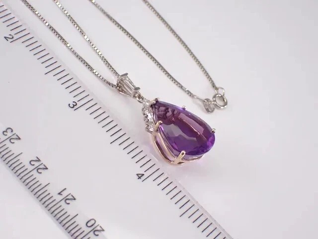 Pear Cut Simulated Purple Amethyst Pretty Pendant Chain In 14k White Gold Plated