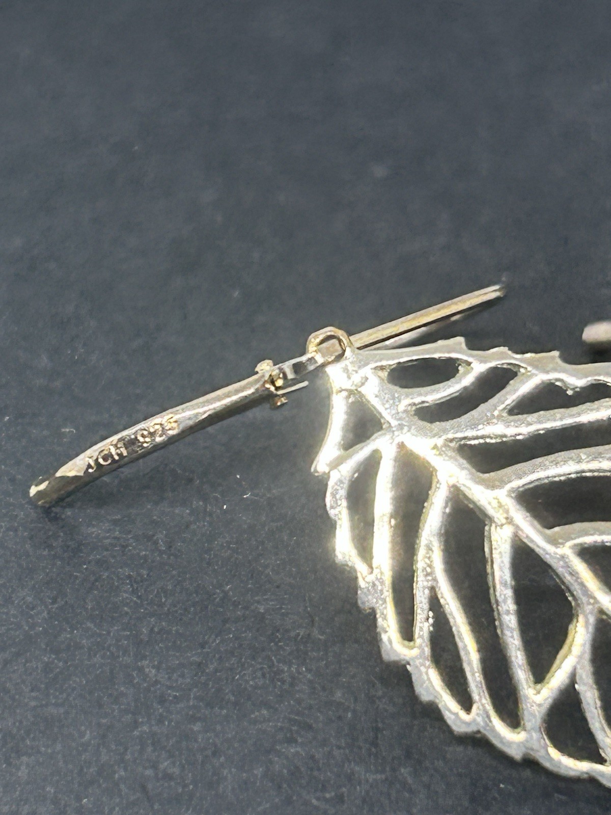 JCM 925 Sterling Silver Openwork Leaf Leverback Earrings Filigree