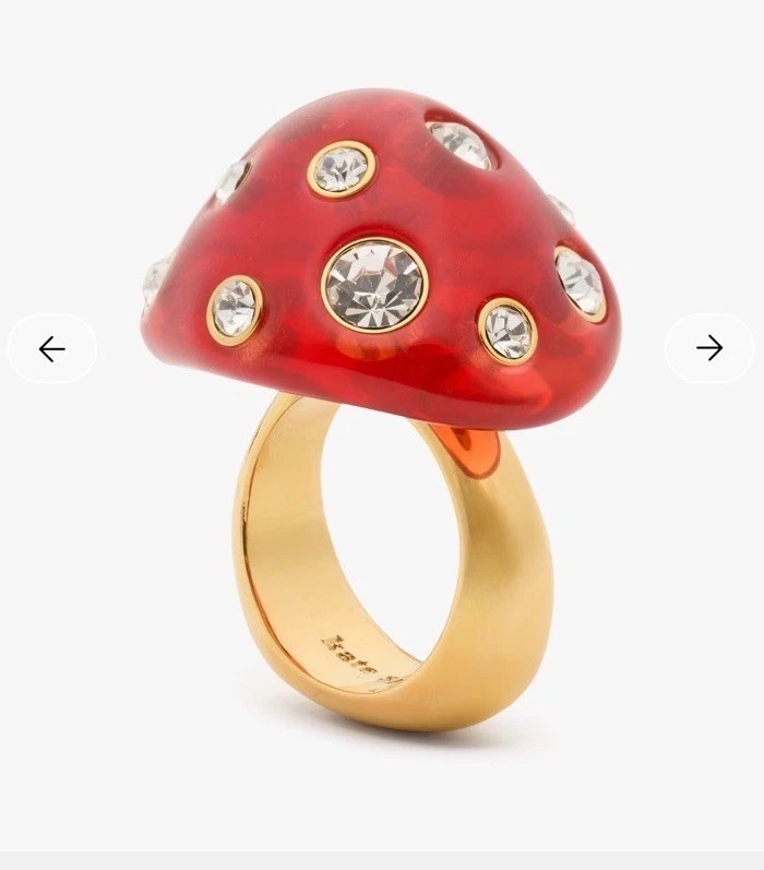 NWT Kate Spade New York Forest Pop Mushroom 12k Gold Plated CZ Crystal Ring Sz 8