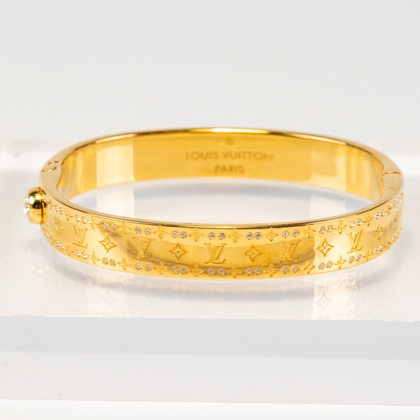 Louis Vuitton Nanogram Strass Bangle Bracelet M64860 Gold Tone Size S LV Auth