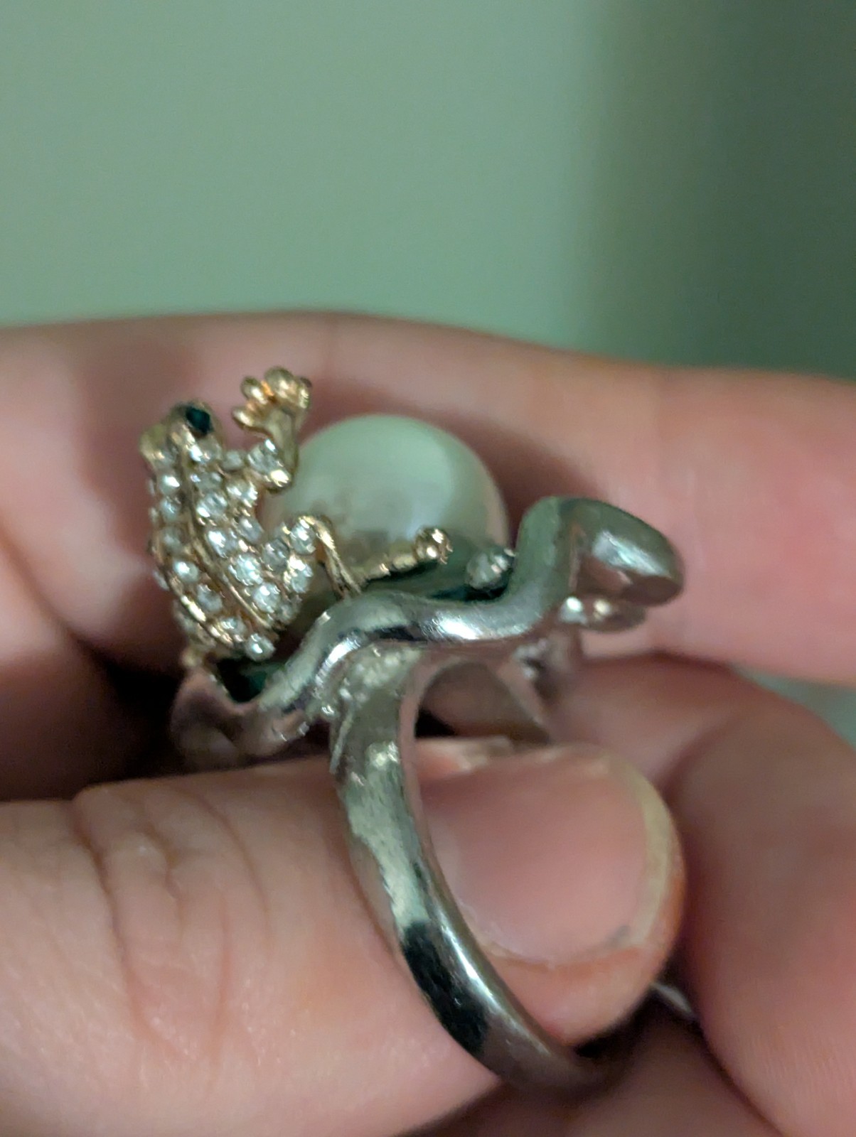 A Frog Ring With A Fake Pearl! It Is Green Yes, Yes Indeed. At least Has In It
