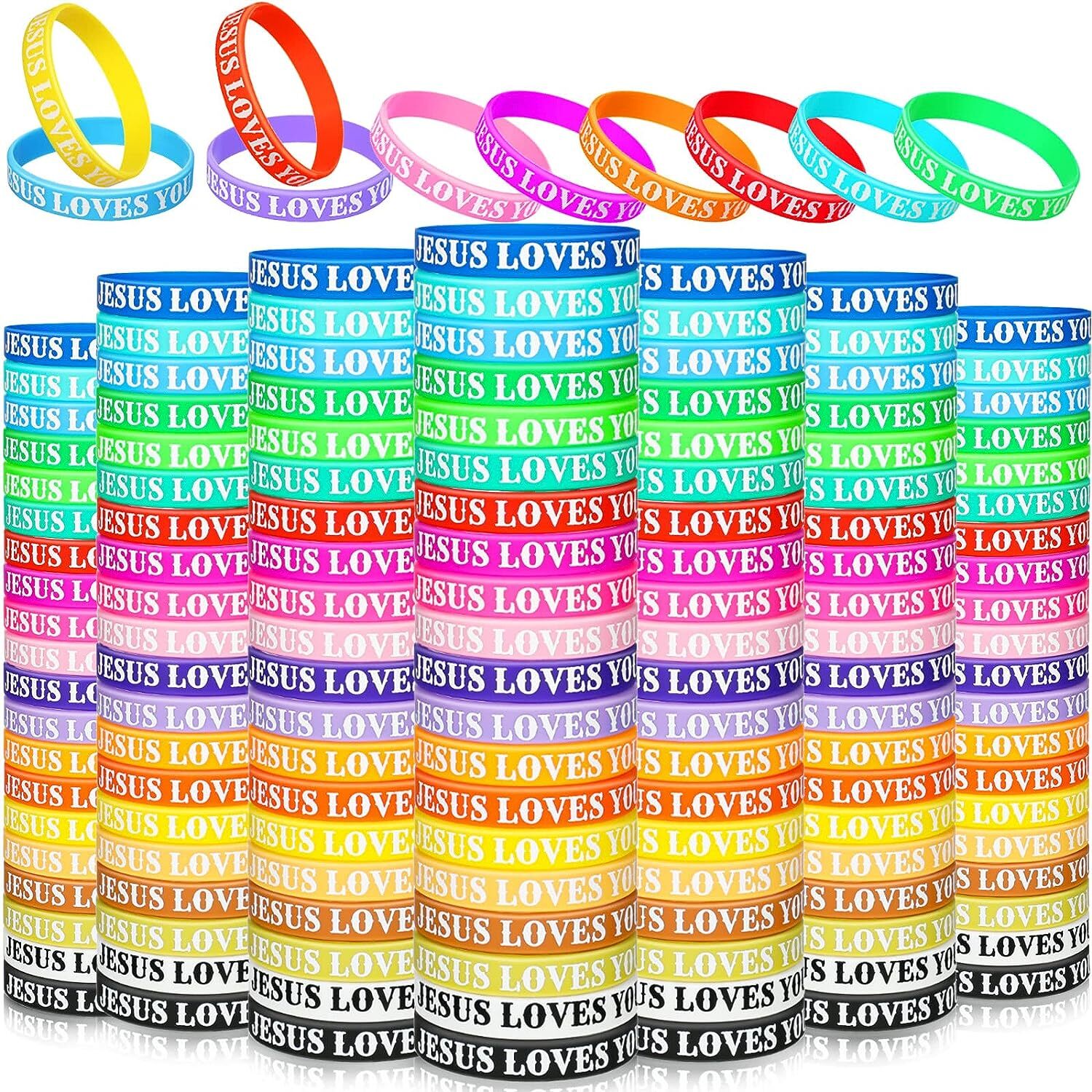 200 Pcs Jesus Loves You Silicone Bracelet for Kids Christian Wristbands Bulk