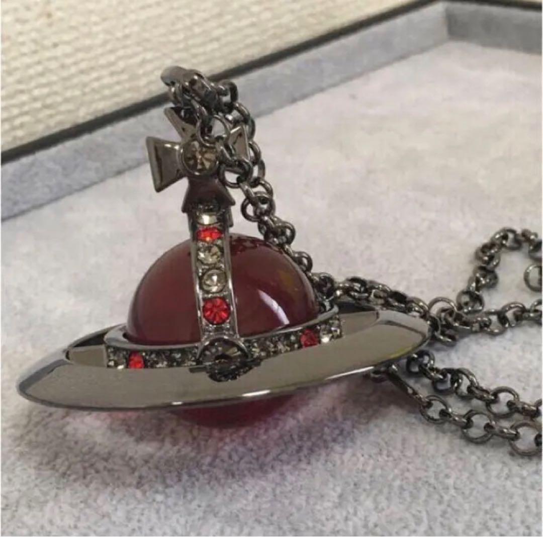 Vivienne Westwood Necklace Medium Orb Gunmetal x Red Top 6.5cm C:80cm w/drawstri