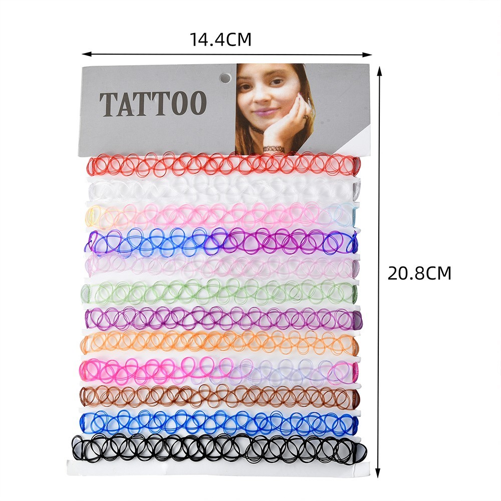 12pcs Rainbow Stretch Choker Creative Women Set Necklace Elastic Tattoo Vintage