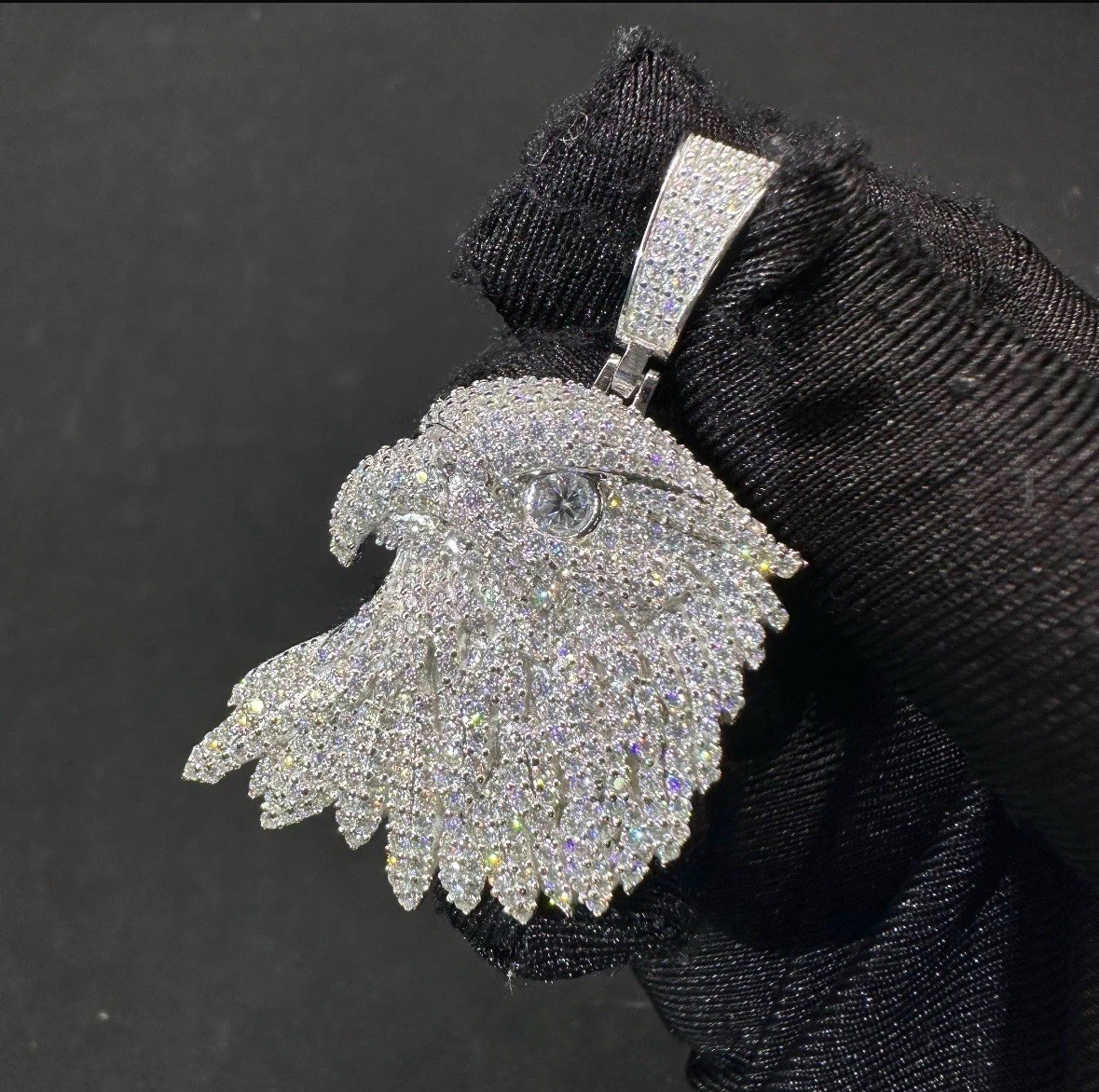 925 Sterling Silver moissanite Eagle Head Charm Pendant Silver