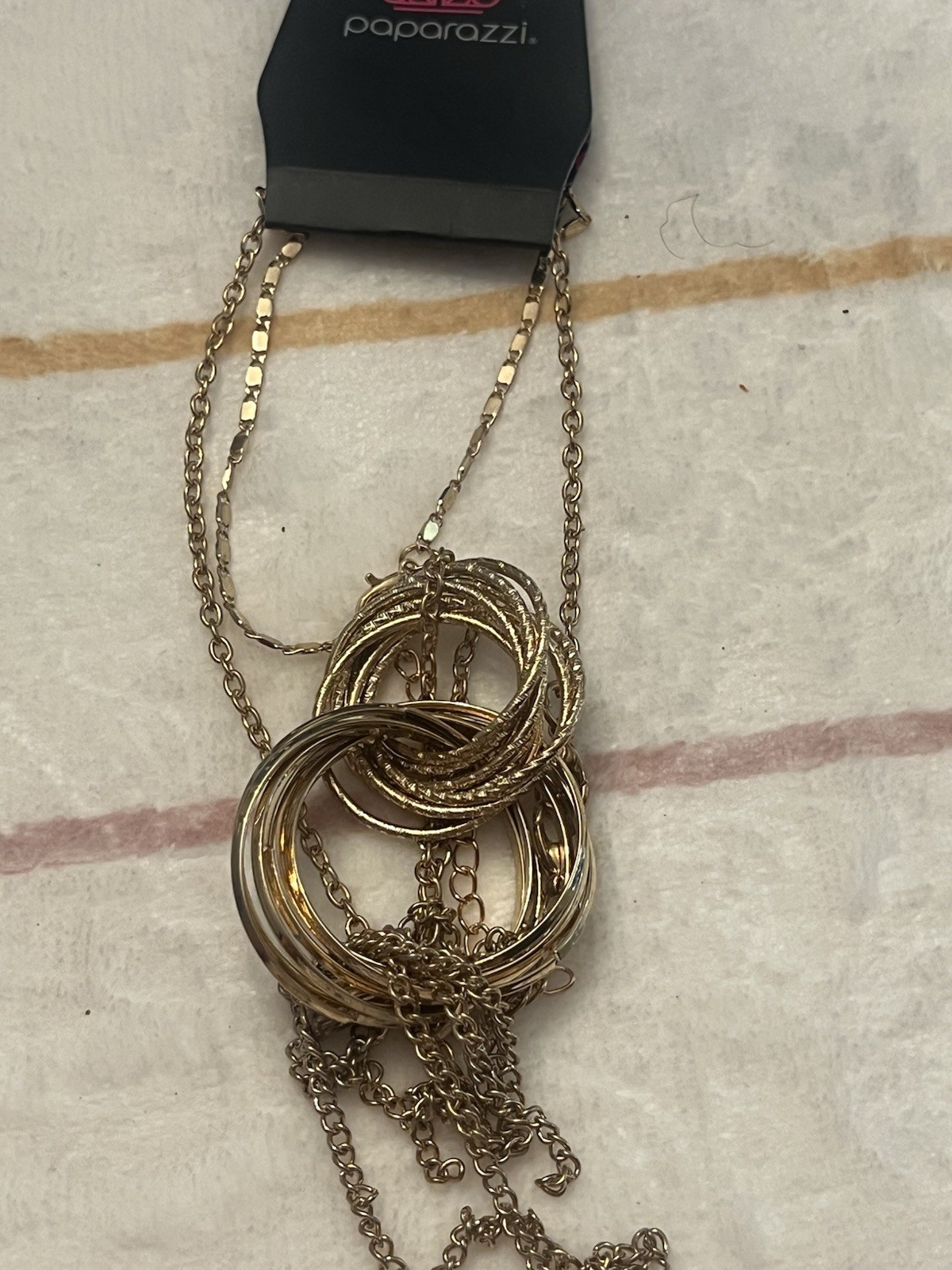 Paparazzi Gold Tone Multi Cable Chain Necklace Round Charm Pendant Lobster Adj