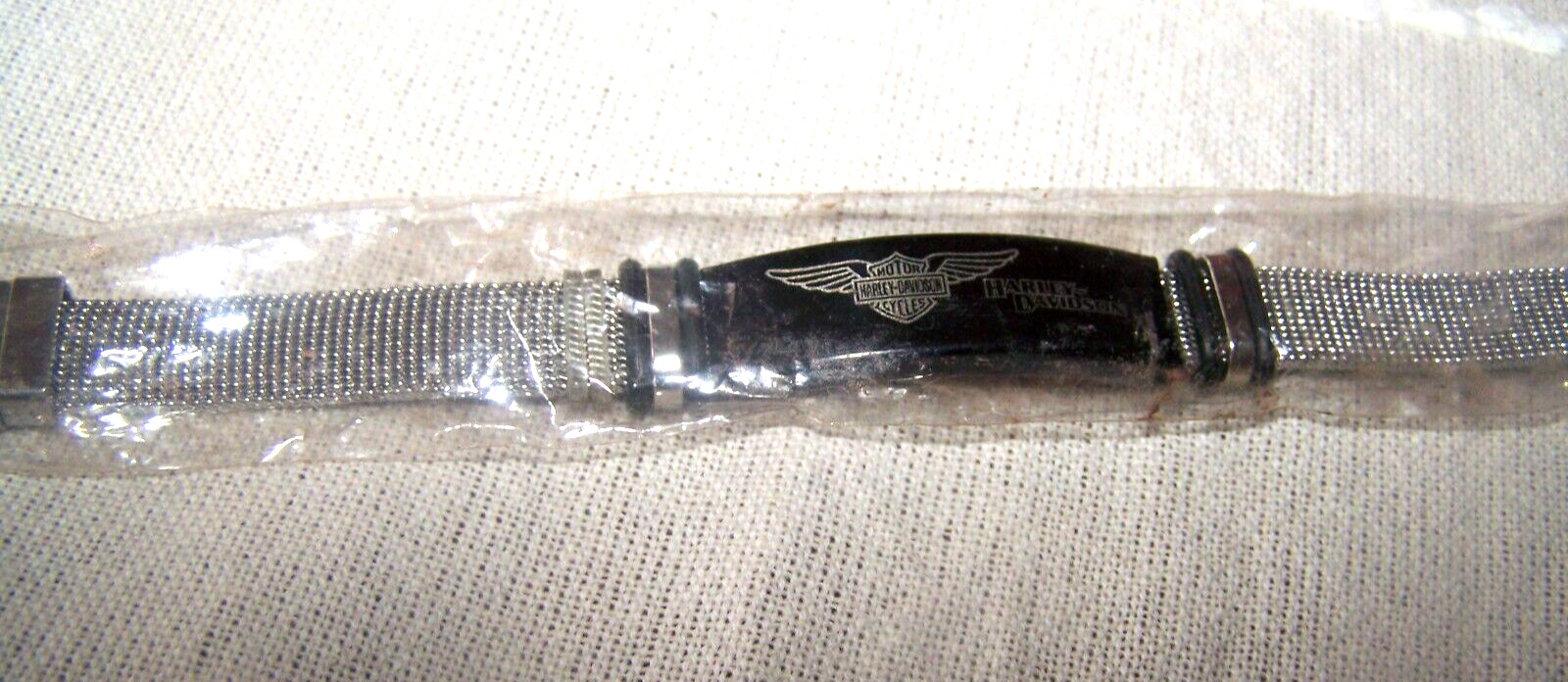 Harley Davidson Black Silver Metal Mesh Bar Shield Wings Adjustable Bracelet NOS