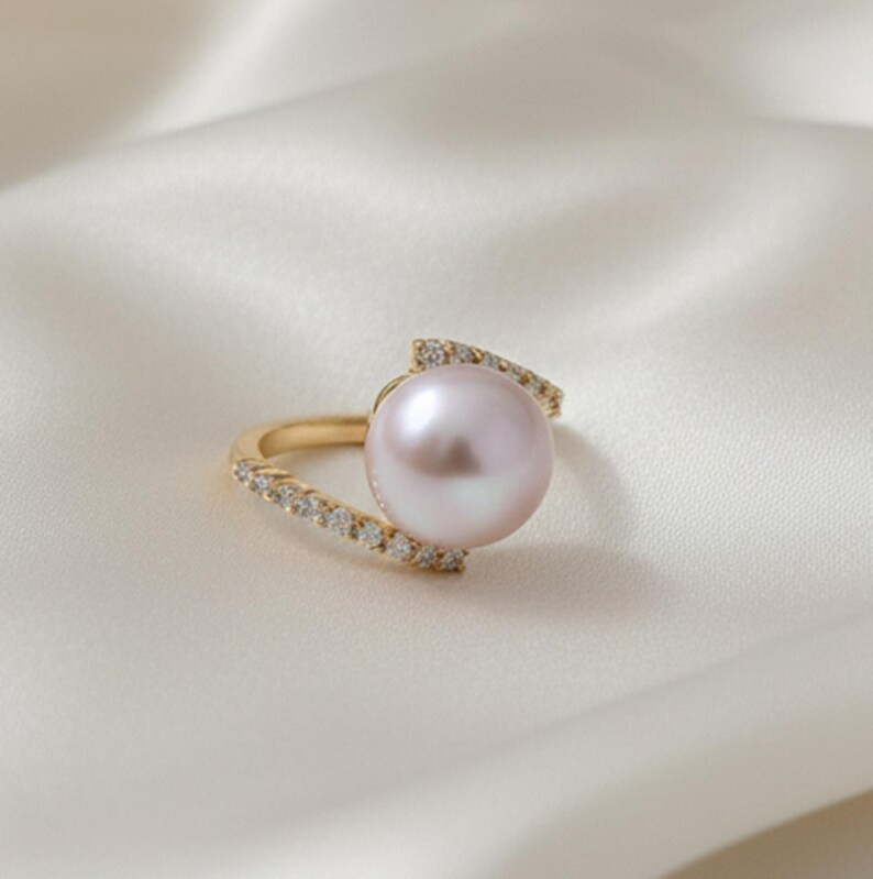 Pearl Ring, Brass Gold Alloy ,Blue Gemstone Ring ,Women Gift for her