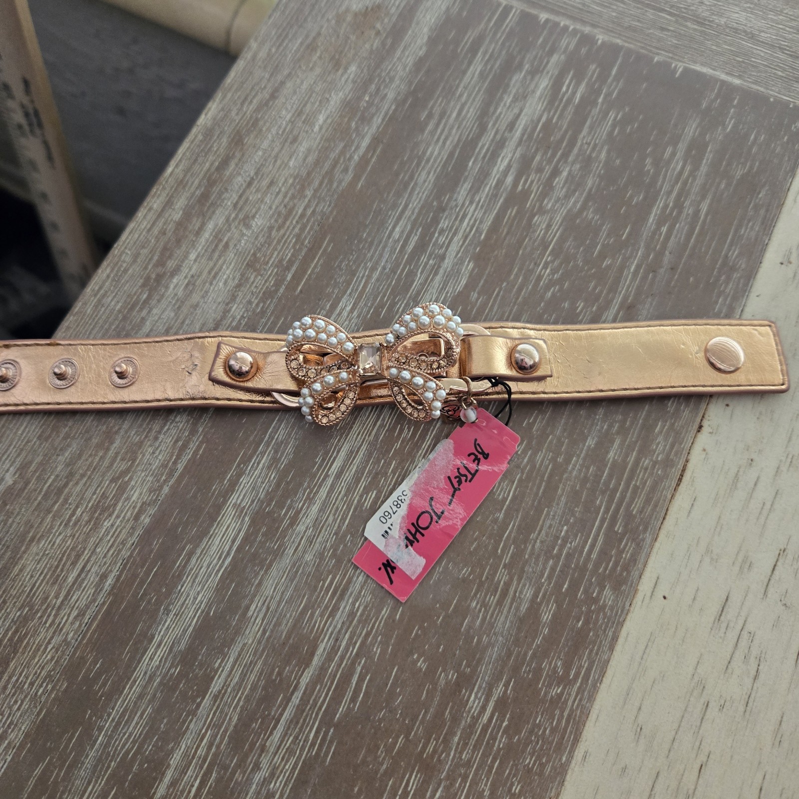 Betsey Johnson Authentic Gold Colored Jeweled Bow Bracelet Adjustable