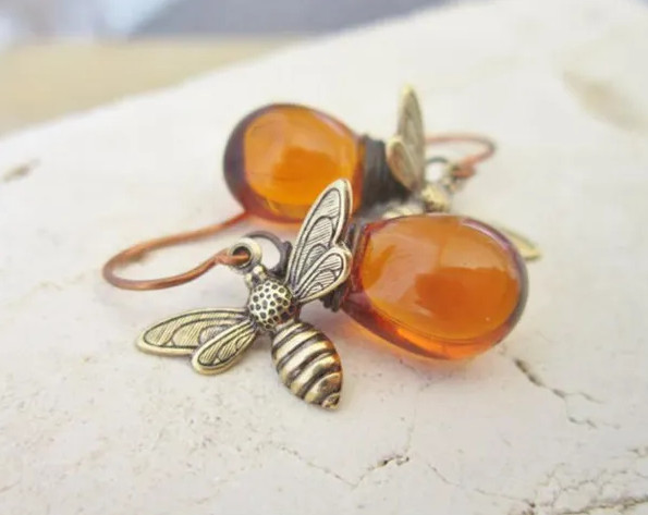 Honey Bee Drop Honey Gold Earrings