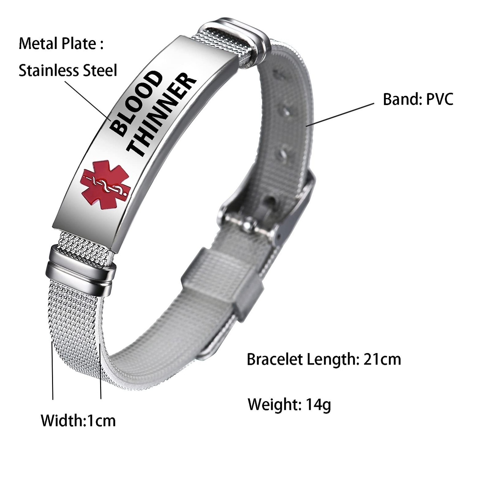 TGLS Red Medical Alert ID Blood Thinner Bracelet for Women Men’s Emergency Fi…