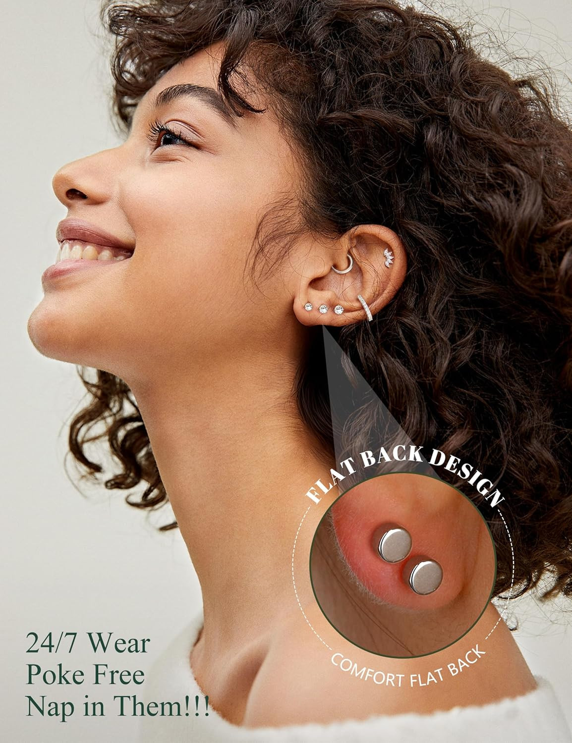 Hypoallergenic Flat Back Earrings for Women Cartilage Earrings Stacks-20G Surgic