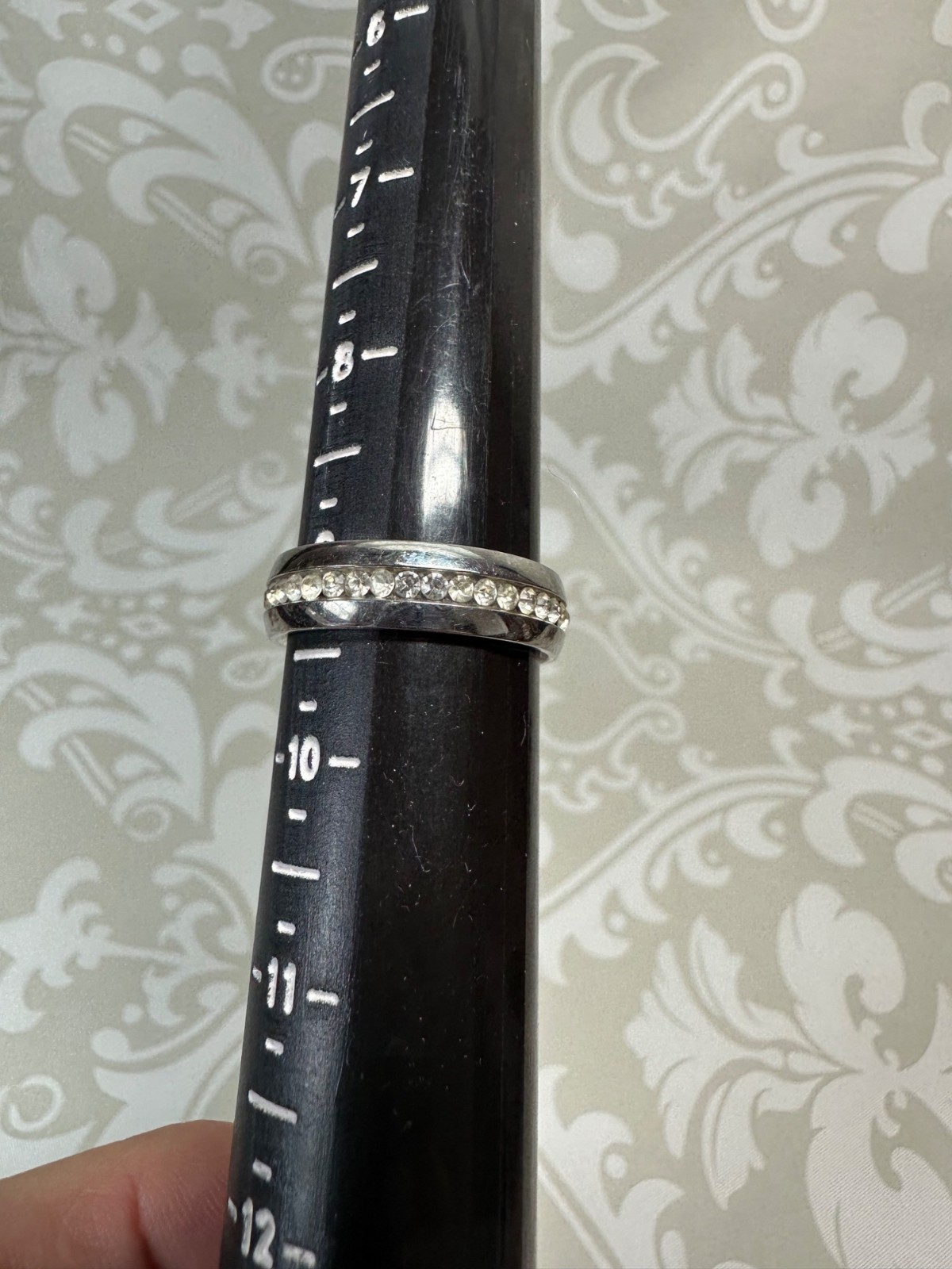 Silvertone and Crystal Rhinestone Band Ring Size 9 Unisex Adult