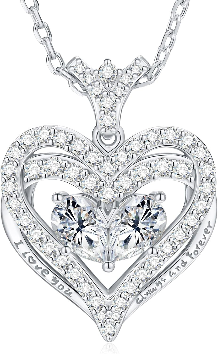 Moissanite Heart Necklace Gifts for Women, Engraved ‘I LOVE YOU’ Gift for Her, 1