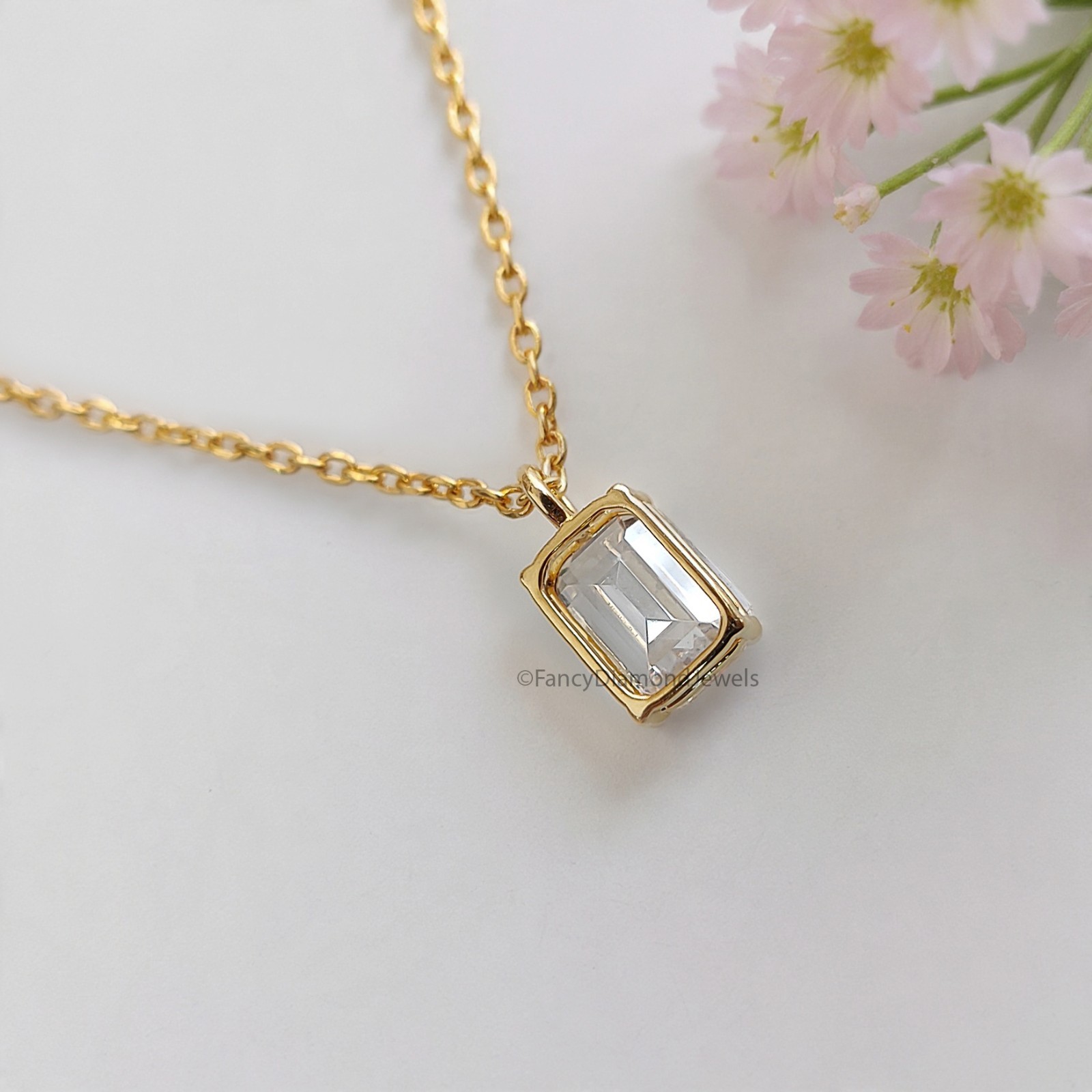 Dainty Emerald Cut Pendant Necklace Bridesmaid Yellow Silver handmade jewelry
