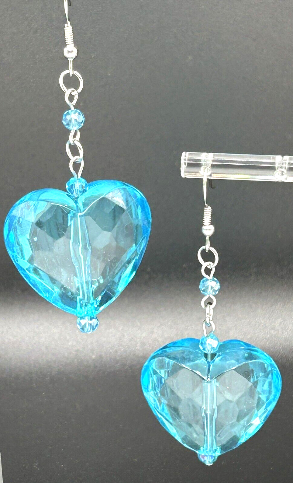 Huge 30mm Aqua Hearts (Acrylic) Stainless Steel Dangle Drop Earrings Adorable!!