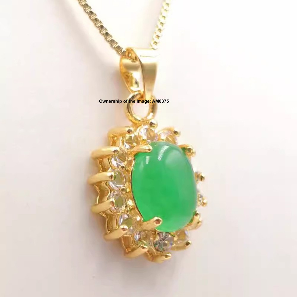 New Yellow Alloy Heating Jade Pendant Zircon Around Oval Jade Pendant 24mm H