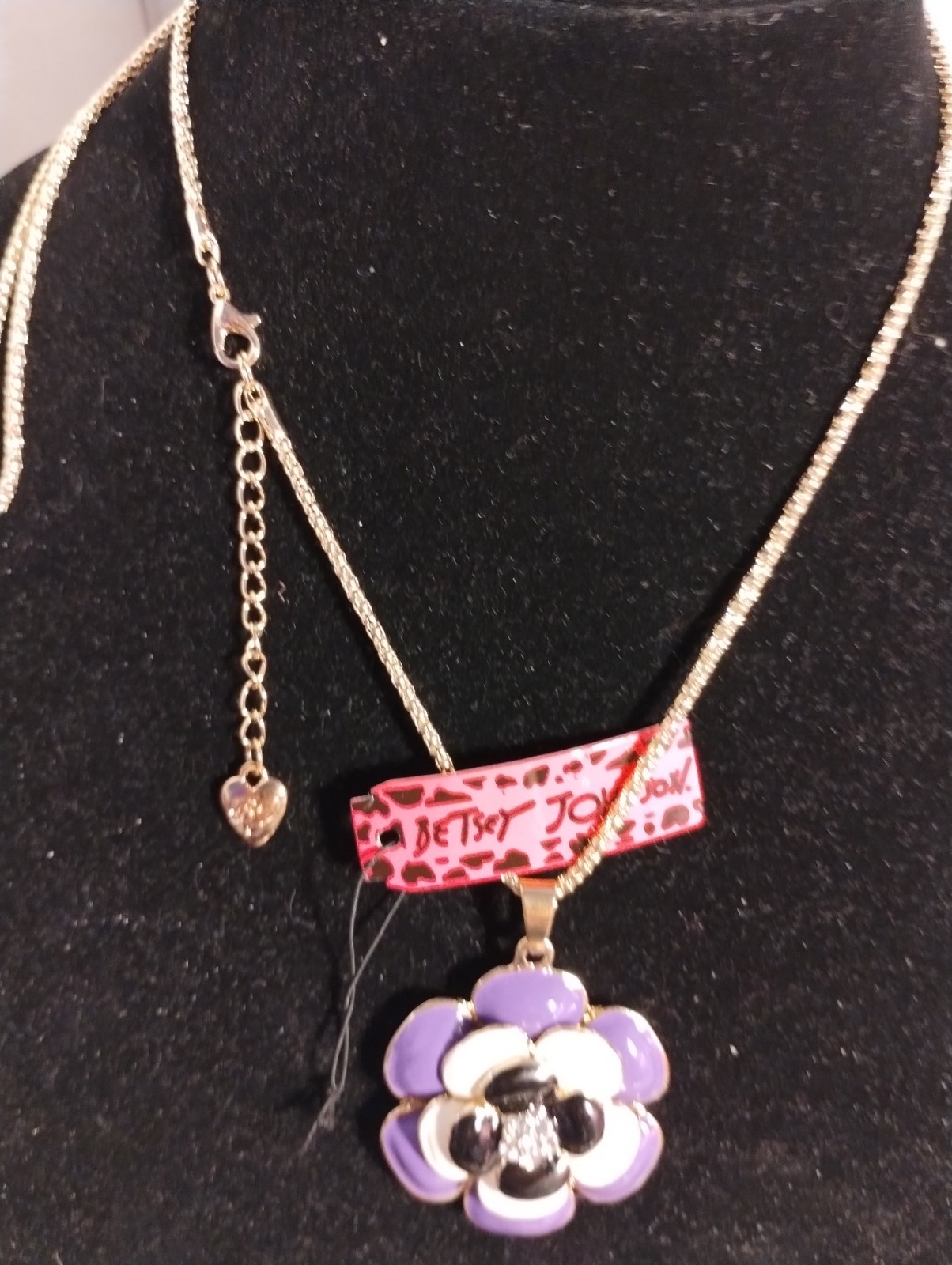 Betsey Johnson Multi Toned Black, White And Purple Flower Shaped Necklace