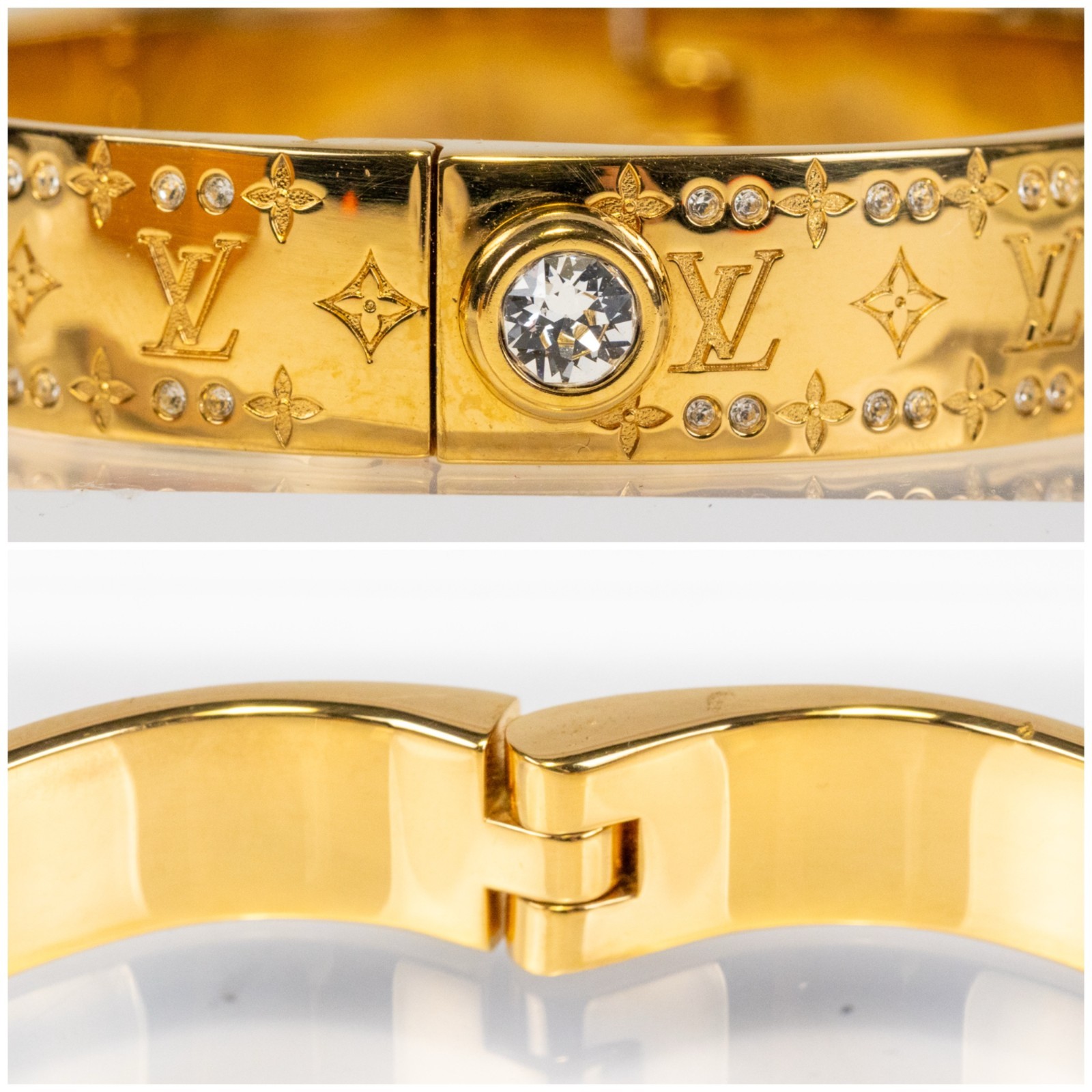 Louis Vuitton Nanogram Strass Bangle Bracelet M64860 Gold Tone Size S LV Auth