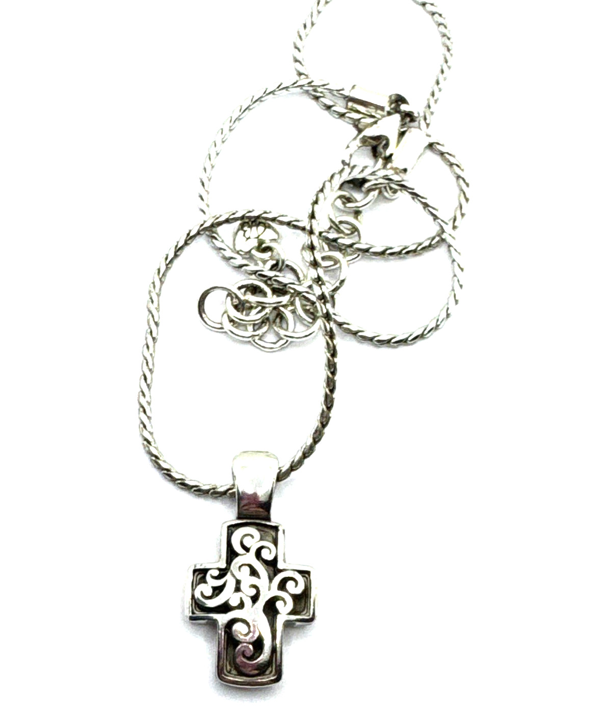 Brighton Sacred Cross Contempo Crystal Encrusted Reversible Silver Necklace 18”