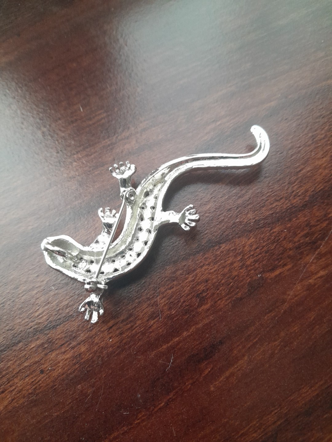 Cute Blue And Clear Rhinestones Lizard Pendant Or Brooch