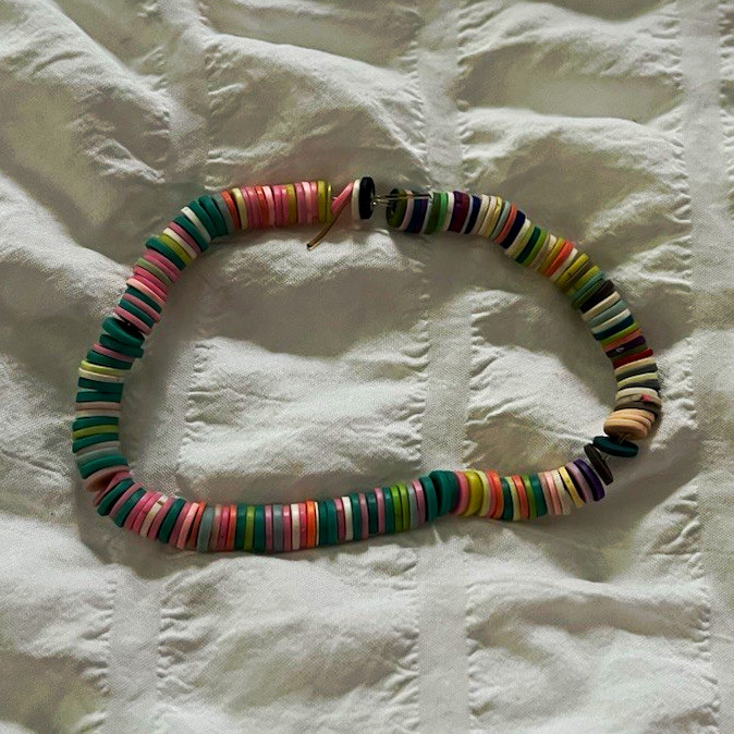 Multicolor Plastic Heishi Beaded Stretch Bracelet Slip-On No Clasp, Sizable